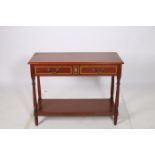 A SHERATON DESIGN MAHOGANY AND KINGWOOD INLAID SIDE TABLE of rectangular outline the shaped top