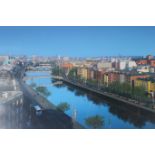 A FRAMED COLOURED PRINT inscribed Dublin Ireland 33cm x 100cm