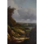 ANDREW GRANT KURTIS MOUNTAIN LANDSCAPE WITH CHURCH IN BACKGROUND Oil on canvas Signed lower