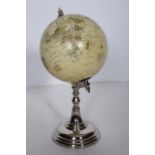 A DESK WORLD GLOBE the chrome stand on a circular spreading foot 42cm (h)