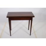A MAHOGANY INLAID FOLD OVER CARD TABLE the rectangular hinged top with baize lined interior raised