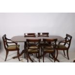 A REGENCY DESIGN MAHOGANY SEVEN PIECE DINING ROOM SUITE comprising six chairs including a pair of