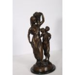 AFTER MATHURIN MOREAU A BRONZE GROUP modelled as a female and her companion shown standing on a