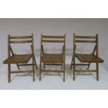 THREE HARDWOOD FOLDING CHAIRS with slatted seats