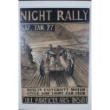 AFTER CAMPBELL A FRAMED POSTER ADVERTISING NIGHT RALLY DUBLIN UNIVERYSITY MOTOR CYCLE AND LIGHT CAR