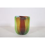 AN ART GLASS MULTICOLOURED VASE of oval outline 35cm x 28cm