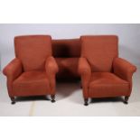 A THREE PIECE VICTORIAN DESIGN CHESTERFIELD SUITE comprising a settee with roll over back and arms