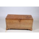 A 19TH CENTURY PINE TRUNK the rectangular hinged lid containing a compartment on bracket feet 57cm