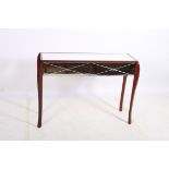 A RETRO CHERRYWOOD AND MIRRORED SIDE TABLE of rectangular outline with two frieze drawers on