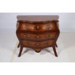 A CONTINENTAL KINGWOOD PARQUETRY AND GILT BRASS MOUNTED CHEST of bombe outline the shaped top above