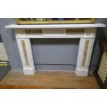 A 19TH CENTURY WHITE STATUTORY AND SIENNA MARBLE CHIMNEY PIECE the rectangular reeded shelf above a