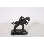 AFTER ISIDORE BONHEUR A BRONZE GROUP the steeplechase on a marble plinth 27cm (h) x 32cm (w) x 19cm