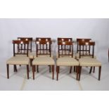 A SET OF EIGHT GEORGIAN DESIGN MAHOGANY AND SATINWOOD INLAID DINING CHAIRS each with a curved top