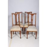 A SET OF SIX 19TH CENTURY MAHOGANY AND SATINWOOD INLAID SIDE CHAIRS each with a curved top rail and