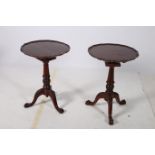 A PAIR OF CHIPPENDALE DESIGN MAHOGANY SNAP TOP OCCASIONAL TABLES each with a circular dish top