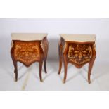 A PAIR OF CONTINENTAL KINGWOOD MARQUETRY AND GILT BRASS MOUNTED CHESTS each of bombe outline