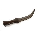 Middle Eastern dagger crescent shaped dagger 19th century, the curved ribbed blade on horn hilt,