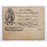 Mallow Bank. Robert de la Coeur, One Shilling & Seven Pence halfpenny, "Silver" note. c.