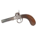 A 19th century percussion boxlock pocket pistol, having a 3" turn-off steel barrel,