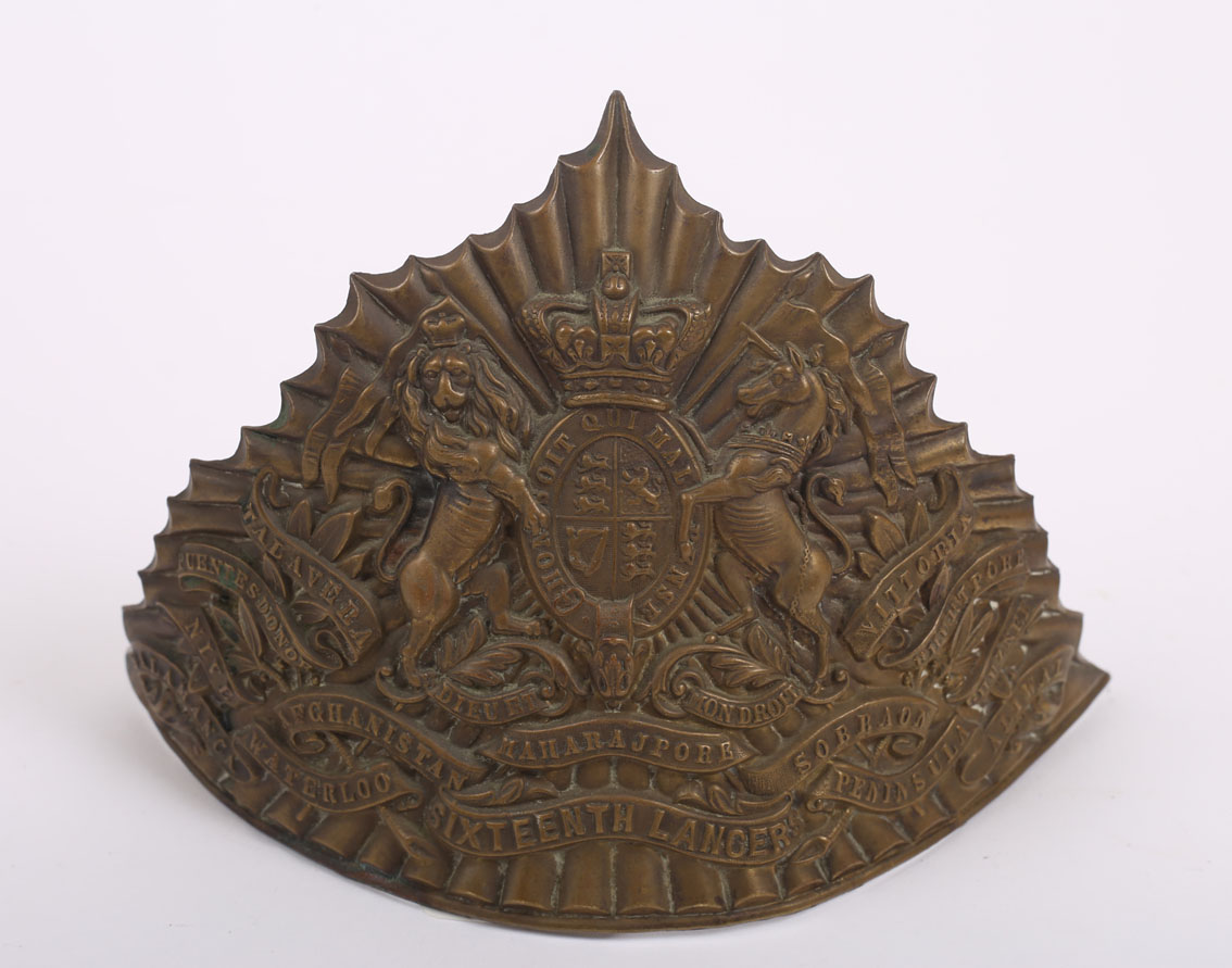 16th Queen's Royal Lancers other ranks lance cap plate, mid-19th century.