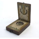 Pocket diptych sundial and compass, in paper mounted fruitwood folding case. 2½" x 1¾" x ¾" (6.