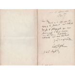 1913 (August 18) Arthur Griffith autograph letter to J de L Smyth thanking him for a photograph,