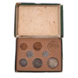 Coins. 1928 halfcrown to farthing proof set in official card case.