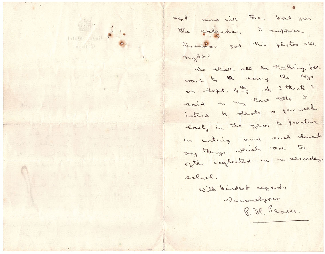 1911 (July 15) handwritten letter by Padraig Pearse, to Mr Cleary,