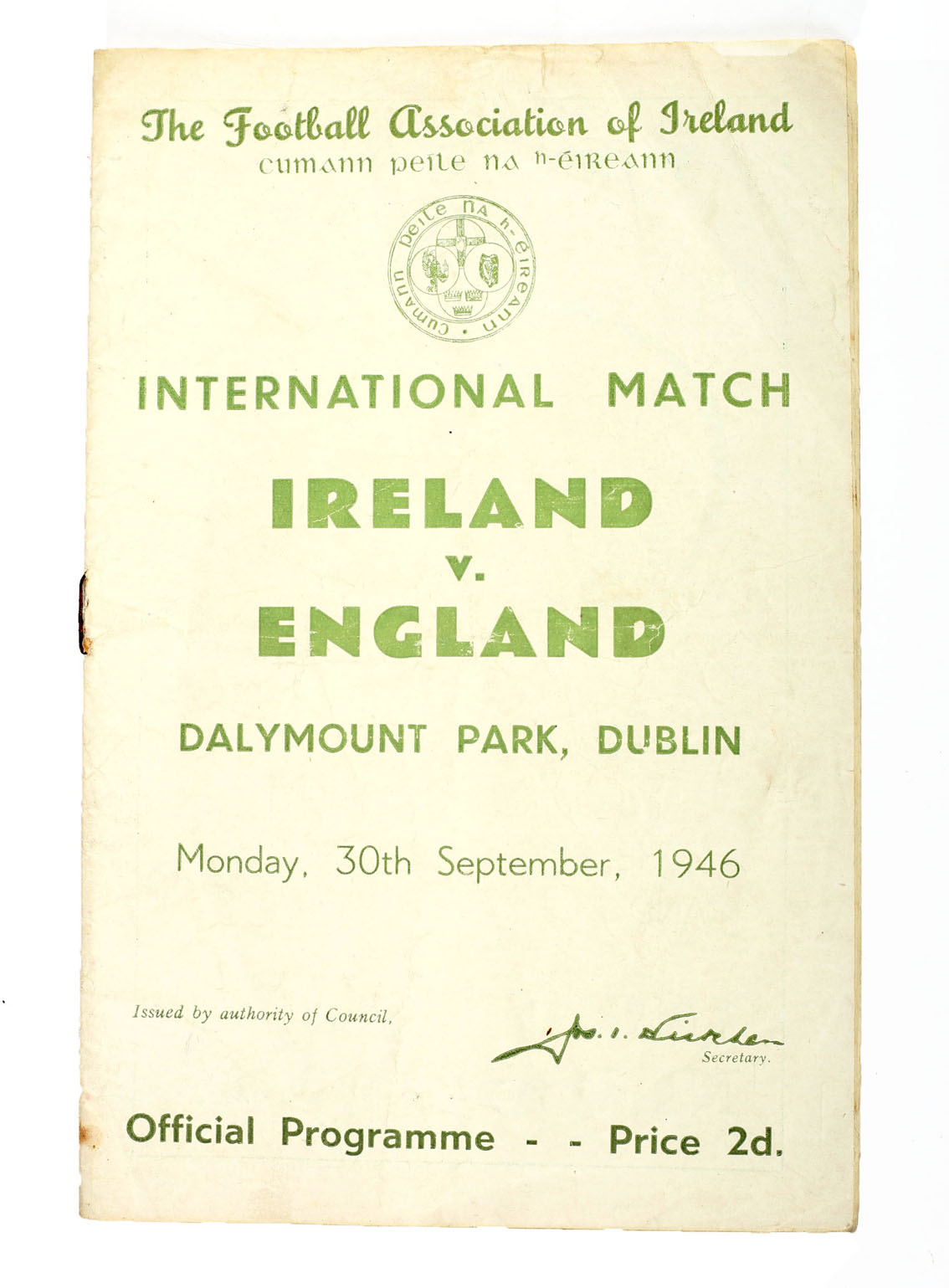 Football Programme, Ireland international.