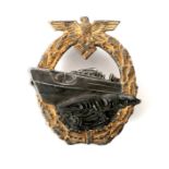 1939-1945 German Kriegsmarine E-Boat badge, 2nd pattern, gilt and silver grey,