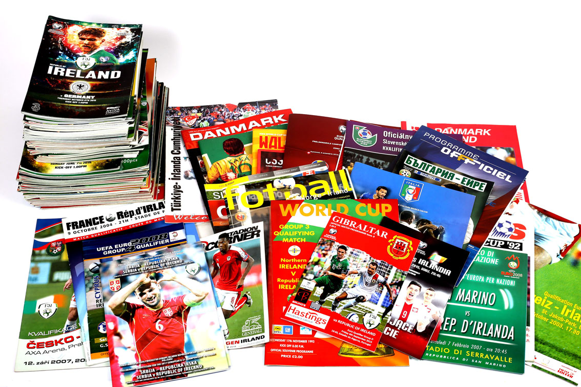 Football Programmes. Ireland internationals. 2002-2015. Including Aways.