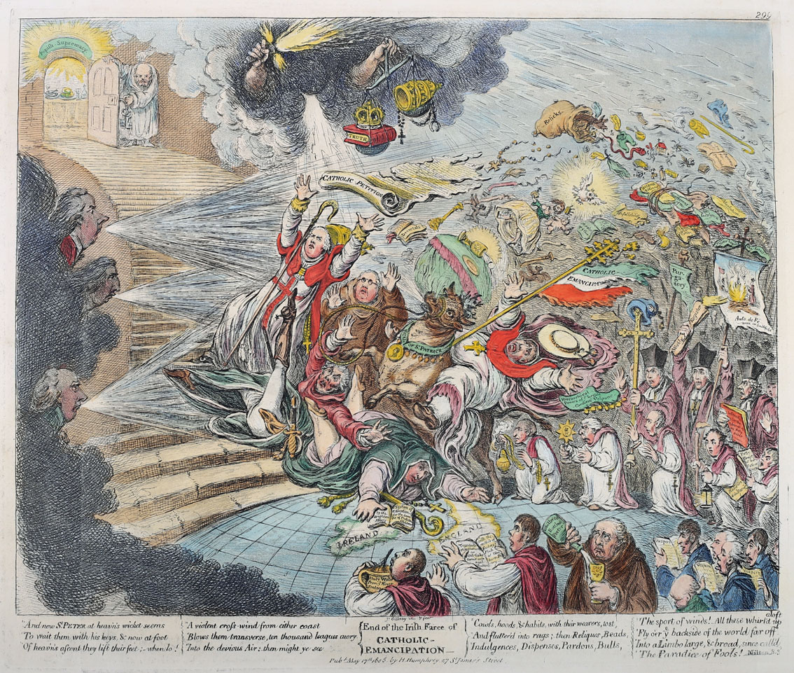 1805 End of the Irish Farce of Catholic Emancipation, cartoon by Gillray.