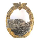 1939-1945 German Kriegsmarine E-Boat badge, 1st pattern, gilt and silver grey,