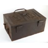A Victorian steel revenue or military paymaster's strong box.