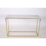 A CONTINENTAL GILT METAL AND MARBLE TOP CONSOLE TABLE the white veined marble top raised on