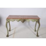 A CONTINENTAL POLYCHROME AND MARBLE CONSOLE TABLE of rectangular outline surmounted by a rouge