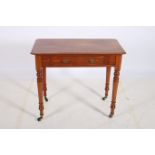 A 19TH CENTURY MAHOGANY SIDE TABLE of rectangular outline with frieze drawer on turned legs with