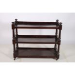 A 19TH CENTURY MAHOGANY THREE TIER DUMB WAITER of rectangular outline with moulded three quarter