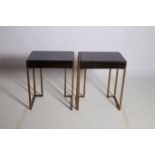 A PAIR OF SIMULATED ROSEWOOD AND GILT METAL LAMP TABLES each of rectangular form with frieze drawer