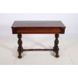 A 19TH CENTURY MAHOGANY SIDE TABLE of rectangular outline with frieze drawer raised on baluster