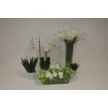 A COLLECTION OF ARTIFICIAL FLOWERS to included cactus carnations lilies and roses