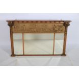 A GOOD 19TH CENTURY GILTWOOD AND GESSO COMPARTMENTED OVERMANTLE MIRROR of inverted breakfront