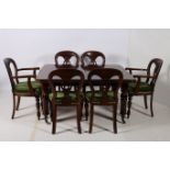 A 19TH CENTURY AND LATER MAHOGANY ELEVEN PIECE DINING SUITE comprising ten dining chairs each with