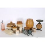 A MISCELLANEOUS COLLECTION to include earthenware jars three earthenware containers together with