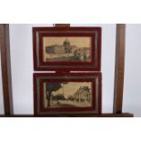 A PAIR OF EARLY 20TH CENTURY ITALIAN VIEWS STREET SCENES in brass inlaid frames 18cm x 27cm