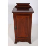 A 19TH CENTURY MAHOGANY AND SATINWOOD INLAID PEDESTAL of rectangular outline the shaped top above a