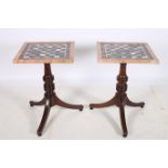 A FINE AND IMPRESSIVE PAIR OF CONTINENTAL SPECIMEN MARBLE TOP CHESS TABLES each of rectangular