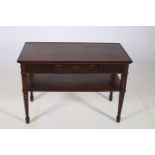 A 19TH CENTURY HEPPLEWHITE DESIGN MAHOGANY TWO TIER SIDE TABLE of rectangular outline the shaped