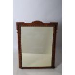 A 19TH CENTURY WALNUT AND MARQUETRY OVERMANTLE MIRROR the rectangular plate within a moulded frame
