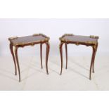 A FINE PAIR OF CONTINENTAL KINGWOOD PARQUETRY AND GILT BRASS MOUNTED TABLES each of serpentine